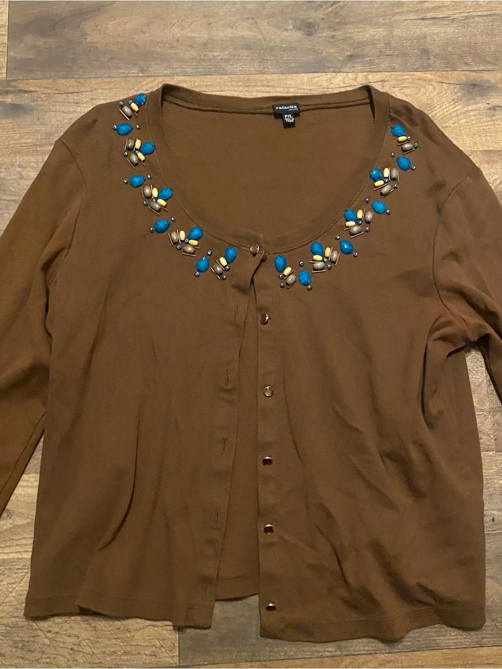 Liz Claiborne Brown Beaded Scoop Neck Cardigan
